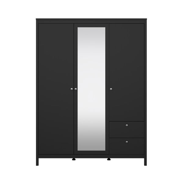 Fekete ruhásszekrény tükörrel 150x199x58 cm Madrid – Tvilum