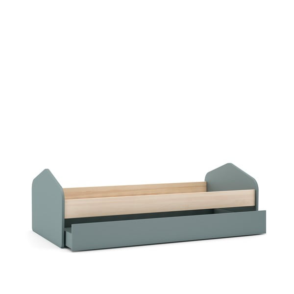 Natúr színű-szürkészöld ágyneműtartós gyerekágy kihúzható pótággyal ágyráccsal 90x200 cm borovi fenyő dekorral Estefania – Marckeric-image-4