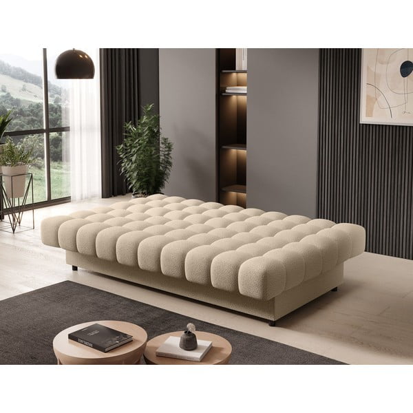 Bézs buklé kinyitható-tárolóhelyes kanapé 197 cm Clareta – ELTAP-image-4