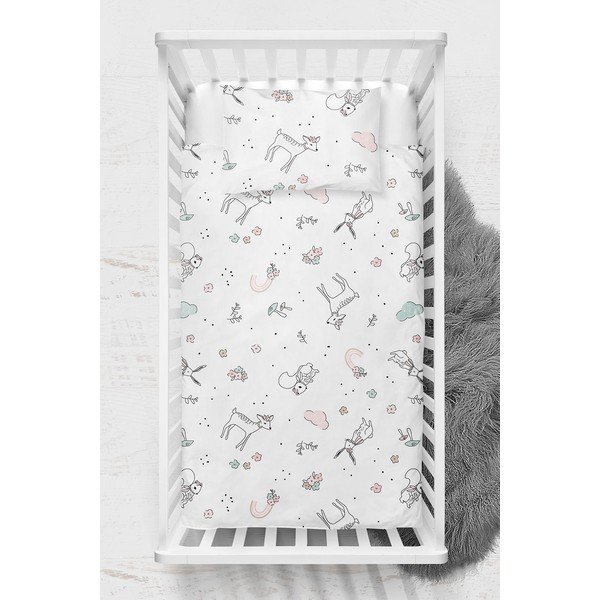 Fehér renforcé pamut gyerek ágyneműhuzat babaágyhoz 100x150 cm Flowers – Mijolnir-image-2