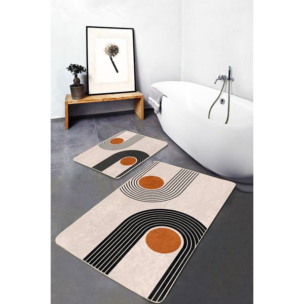 Bézs bársony fürdőszobai kilépő szett 2 db-os 60x100 cm Dot Arch – Mila Home-image-1