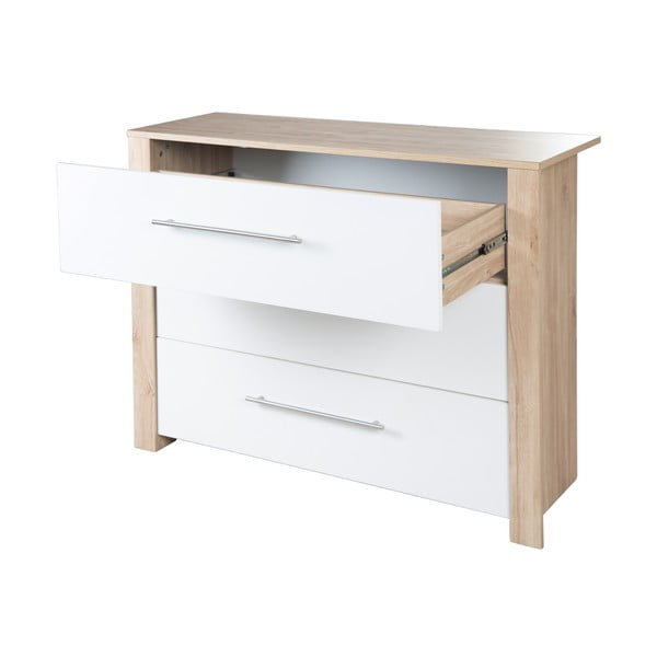 Fehér-natúr színű alacsony gyerek komód pelenkázó feltéttel, tölgyfa dekorral 112x98 cm – Roba-image-4