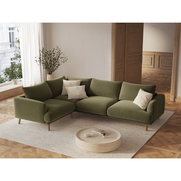 Zöld bársony sarokkanapé (bal oldali-L alakú) Naomi – Micadoni -image-1