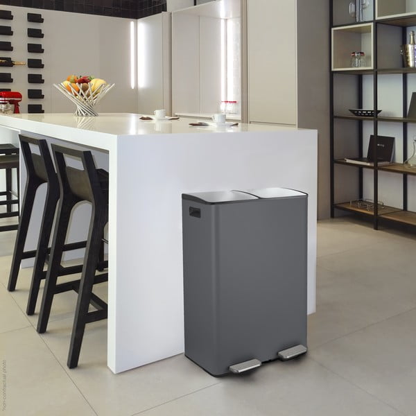 Sötétszürke acél szelektív pedálos szemetes 2x30 l   Aliya – Spirella-image-1