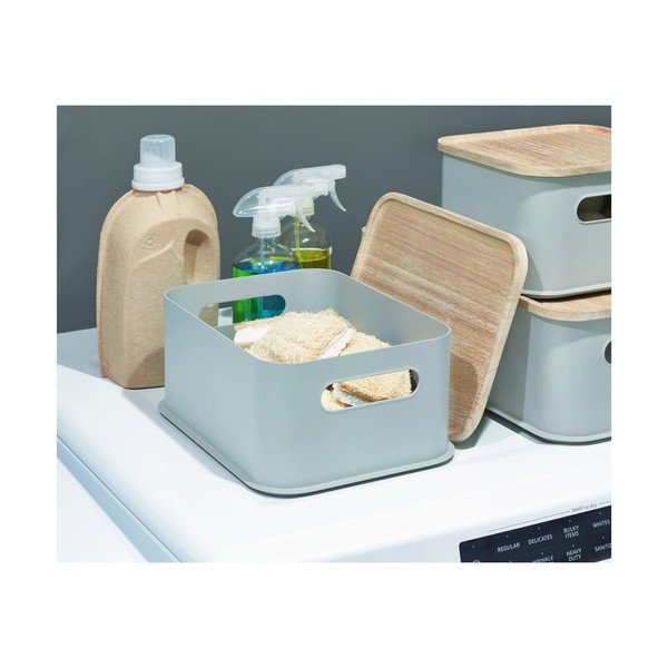 Eco Handled szürke tárolódoboz paulownia fa fedéllel, 21,3 x 30,2 cm - iDesign-image-4