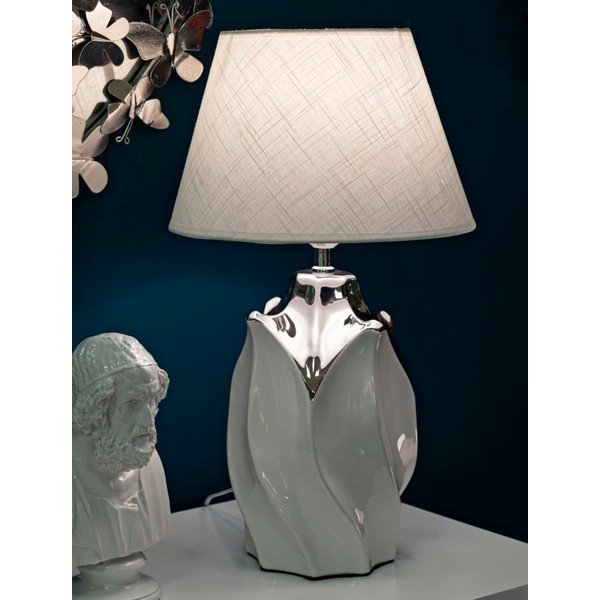 Fehér-ezüstszínű kerámia asztali lámpa textil búrával (magasság 51 cm) Shiney – Mauro Ferretti-image-1