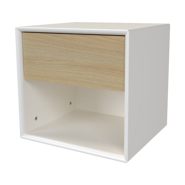 Fehér-natúr színű éjjeliszekrény tölgyfa dekorral Alba – Tenzo-image-4