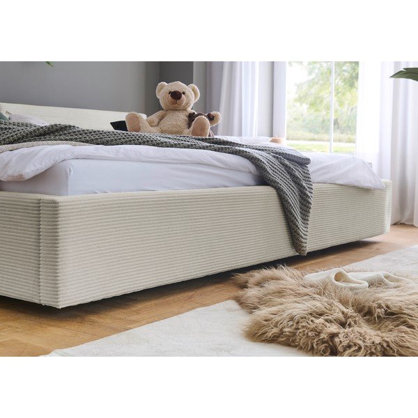 Bézs kárpitozott ágyneműtartós franciaágy ágyráccsal 200x240 cm Cube – Meise Möbel-image-2
