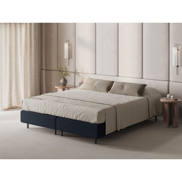 Sötétkék kárpitozott egyszemélyes ágy ágytámla nélkül 90x200 cm Whale – Micadoni -image-1