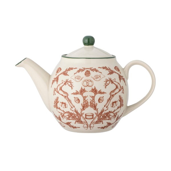 Krémszínű agyagkerámia teáskanna karácsonyi mintával 900 ml Beth – Bloomingville