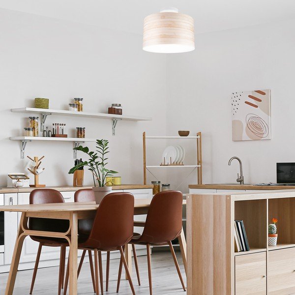 Világosbarna mennyezeti lámpa textil búrával ø 35 cm Print – LAMKUR-image-2