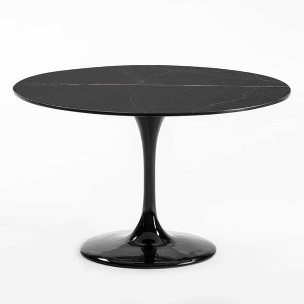 Fekete étkezőasztal márványból és üvegszálból, ⌀ 120 cm - Thai Natura