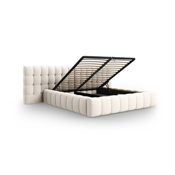 Krémszínű kárpitozott ágyneműtartós franciaágy ágyráccsal 180x200 cm Mamaia – Micadoni Home-image-3