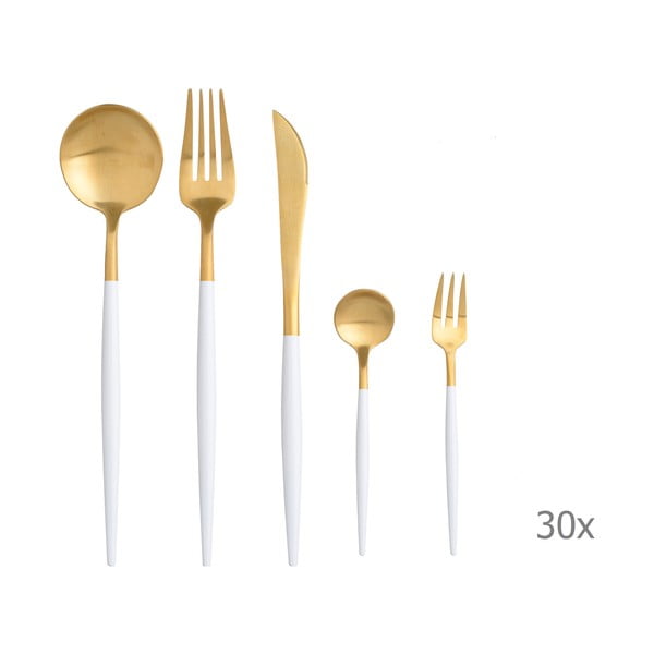 Metallic 30 db-os arany-fehér színű evőeszköz készlet - InArt