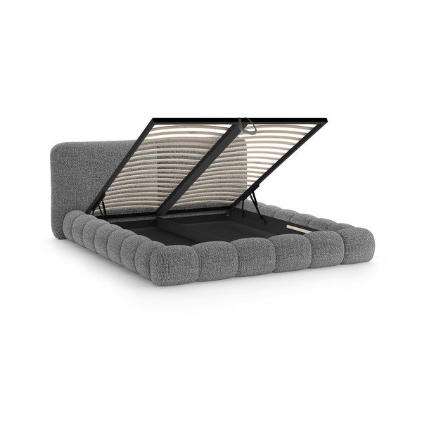 Sötétszürke kárpitozott ágyneműtartós franciaágy ágyráccsal 180x200 cm Solange – Micadoni -image-3