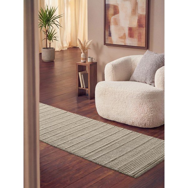 Krémszínű kézi szövésű gyapjú futószőnyeg 80x250 cm Camden Parker – Ted Baker-image-1