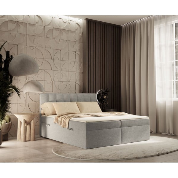 Világosszürke ágyneműtartós boxspring ágy 160x200 cm Novento – Maison de Rêve-image-4