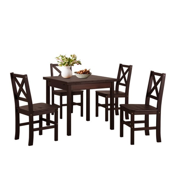 Marlon sötétbarna borovi fenyő étkezőasztal és 4 részes szék szett - Støraa