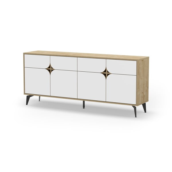 Fehér-natúr színű alacsony komód tölgyfa dekorral 185x79 cm Nola – Marckeric-image-2