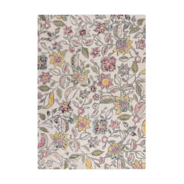 Krémszínű kézi szövésű gyapjú szőnyeg 160x230 cm Tania Floral – Flair Rugs