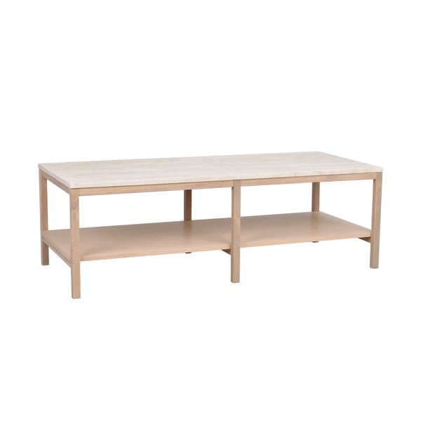 Fehér-natúr színű dohányzóasztal kő asztallappal 140x60 cm Orwel - Rowico-image-3