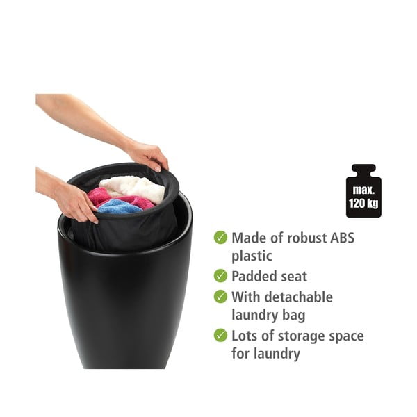 Candy fekete fürdőszobai ülőke, kivehető szennyestartó résszel - Wenko-image-3
