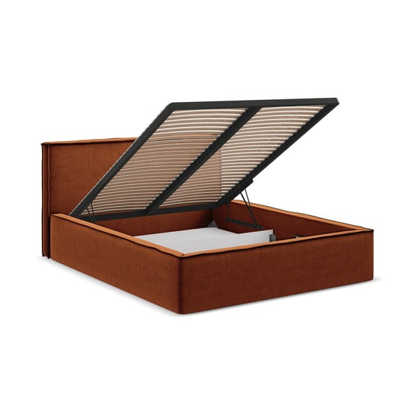 Terrakotta színű kárpitozott ágyneműtartós franciaágy  ágyráccsal 160x200 cm Anani – Makamii-image-2