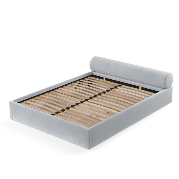 Világosszürke kárpitozott ágyneműtartós franciaágy ágyráccsal 160x200 cm Solvo – Maison de Rêve-image-2