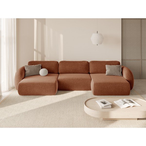 Téglavörös zsenília kinyitható-tárolóhelyes (U alakú) sarokkanapé Tonale – Cosmopolitan Design-image-1