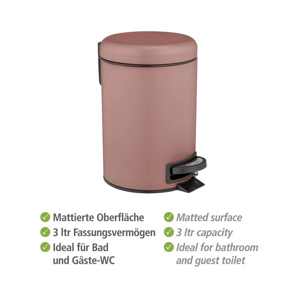 Törtrózsaszín acél pedálos szemetes 3 l Leman – Wenko-image-3