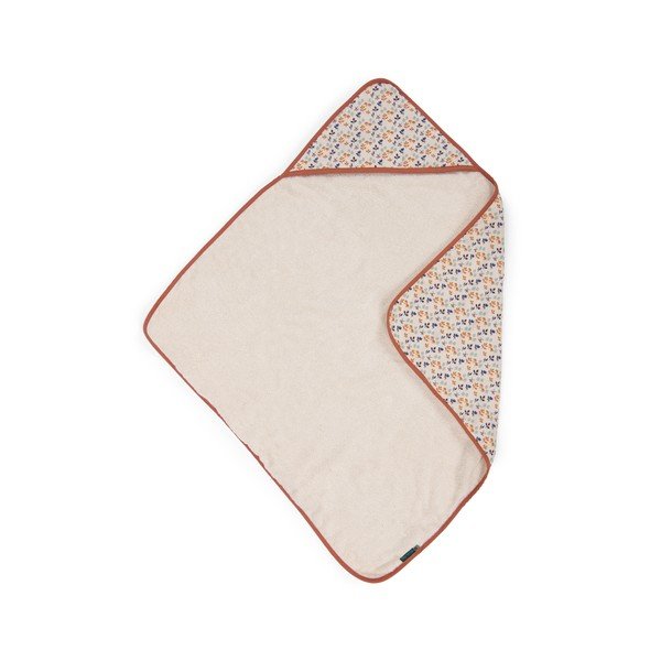 Krémszínű pamut kapucnis gyerek törölköző 80x80 cm Pomme des Bois - Moulin Roty-image-1