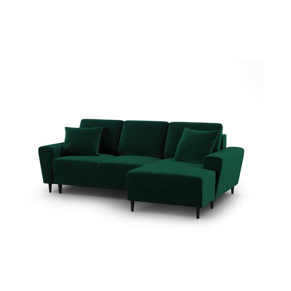 Zöld bársony kinyitható tárolóhelyes sarokkanapé (jobb oldali-heverő résszel) Kyoto – Cosmopolitan Design-image-1