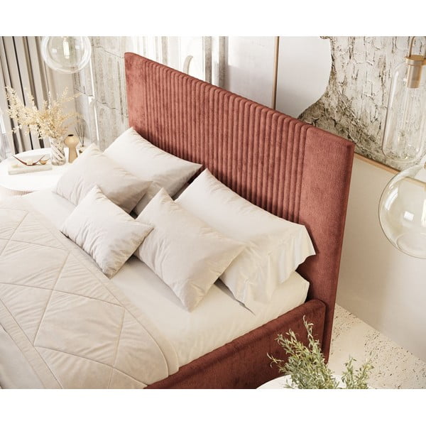 Téglavörös kárpitozott ágyneműtartós franciaágy ágyráccsal 140x200 cm Etero – Maison de Rêve-image-4