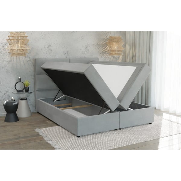 Világosszürke ágyneműtartós boxspring ágy 140x200 cm Rico – Ropez-image-3