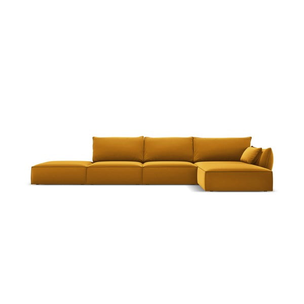 Mustársárga bársony sarokkanapé (jobb oldali-heverő résszel) Vanda – Mazzini Sofas