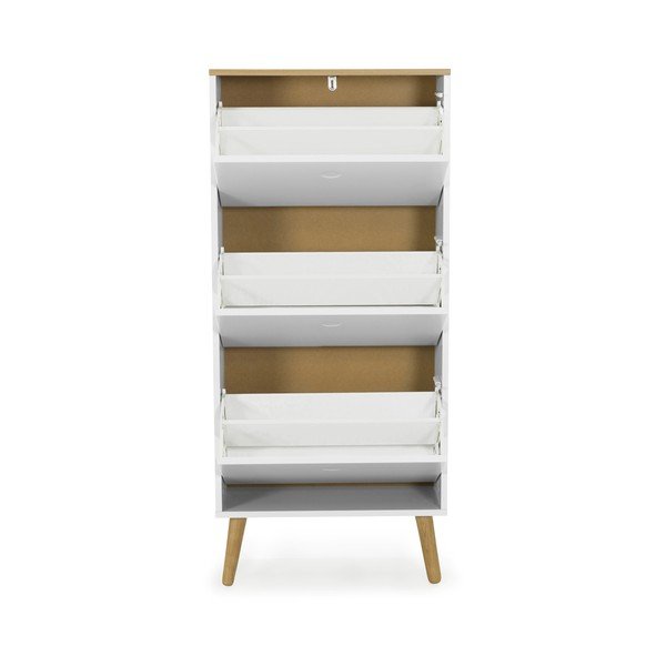 Dot fehér cipősszekrény tölgyfa dekorral, 3 billenős fiókkal - Tenzo-image-3