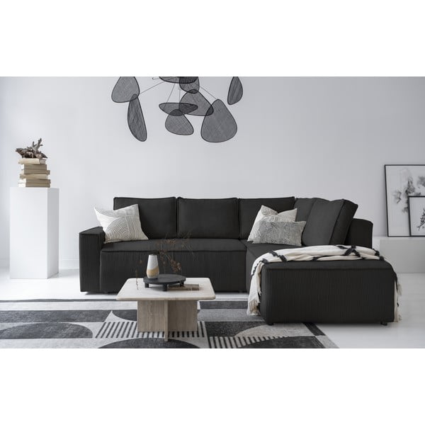 Antracitszürke kordbársony kinyitható sarokkanapé (jobb oldali) Brave Dave – Miuform-image-4