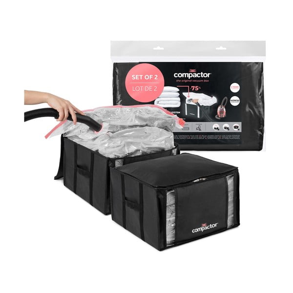 Vákuumos-megerősített textil ruhatároló doboz szett 2 db-os 42x25x25 cm Black Edition – Compactor