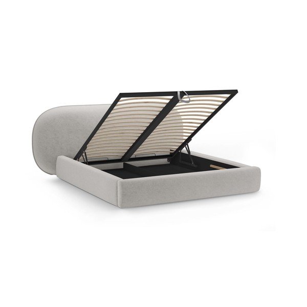 Világosszürke kárpitozott ágyneműtartós franciaágy ágyráccsal 180x200 cm Ovalo – Micadoni -image-2