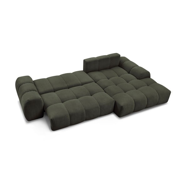 Zöld zsenília kinyitható-tárolóhelyes sarokkanapé (jobb oldali-heverő résszel) Everest – Bobochic Paris-image-4