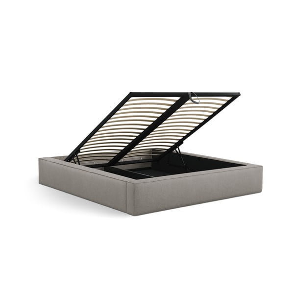 Világosszürke kárpitozott ágyneműtartós franciaágy ágyráccsal 160x200 cm Simon – Micadoni -image-3