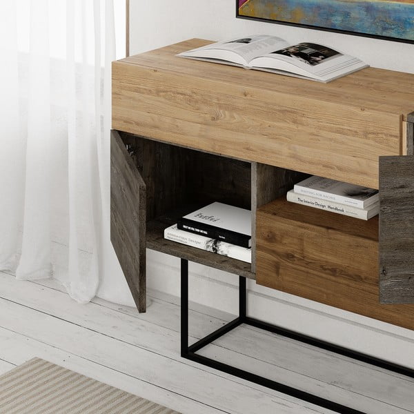 Barna-natúr színű alacsony komód tölgyfa dekorral 145x82 cm Titan – Marckeric-image-4