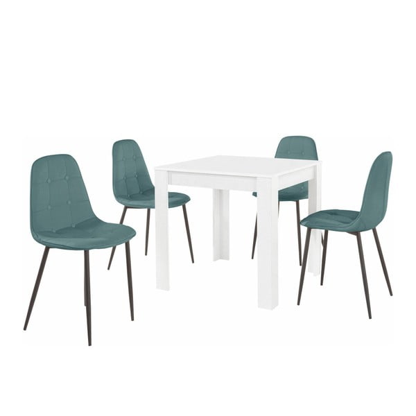 Lori Lamar Duro fehér étkezőasztal és 4 részes kék étkezőszék szett - Støraa