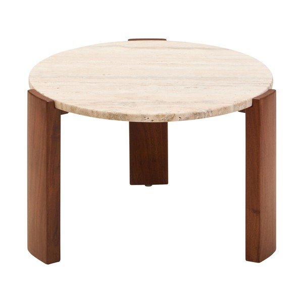 Barna-világos natúr színű kerek dohányzóasztal márvány asztallappal ø 60 cm Palermo – Premier Housewares
