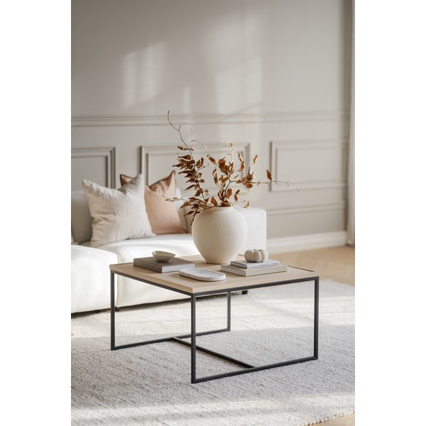 Natúr színű dohányzóasztal tölgyfa asztallappal ø 80 cm Deerfield – Rowico-image-3