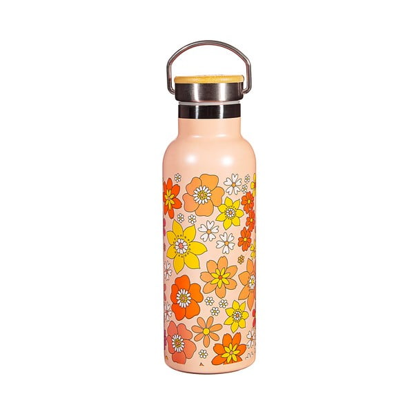 Narancssárga rozsdamentes acél gyerek ivópalack 500 ml 70s Floral - Sass & Belle-image-3