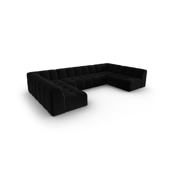 Fekete bársony sarokkanapé ("U" alakú) Kendal – Micadoni Home-image-3