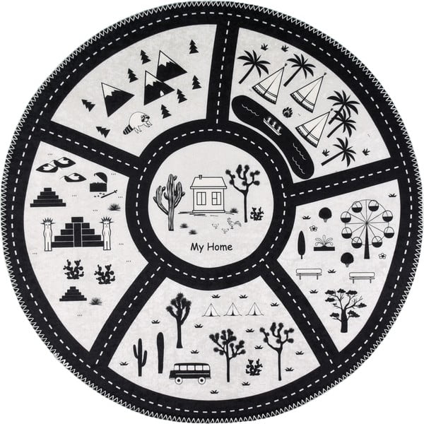 Fekete-fehér mosható gyerek játszószőnyeg ø120 cm My Home – Vitaus