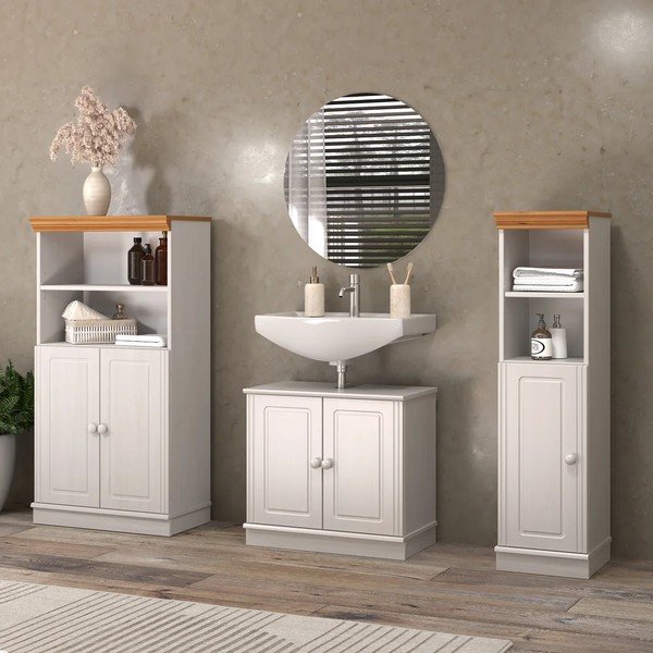 Fehér borovi fenyő magas-keskeny fürdőszoba szekrény 30,5x115,5 cm Anita – Støraa-image-1