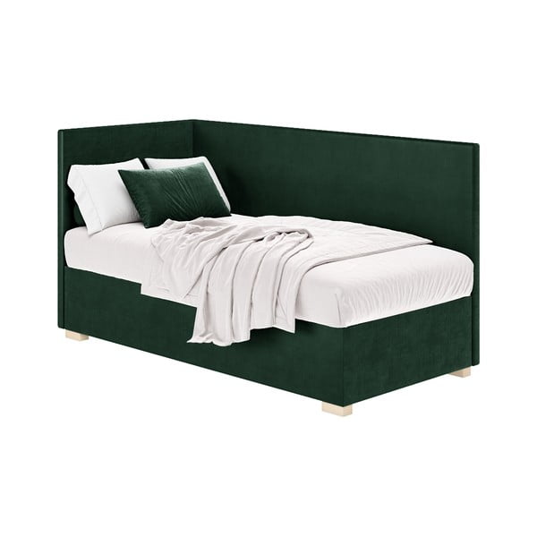 Sötétzöld sarok ágyneműtartós gyerekágy matraccal 90x200 cm Flexi – Ghado-image-3